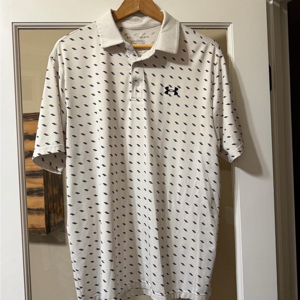 Under Armour Men's White and Black Patterned Polo Shirt - golf